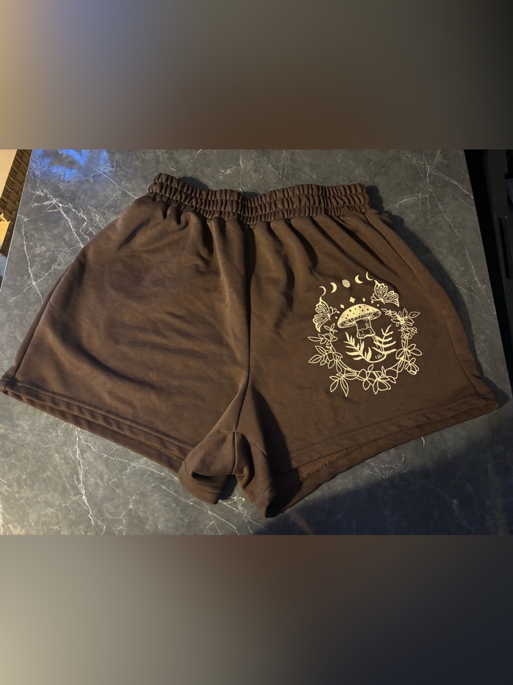 Brown Floral Mushroom Print Shorts